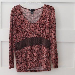 Carole Little Women's Jersey Knit Top w Peplum Hem - Pink and Brown Womens Small